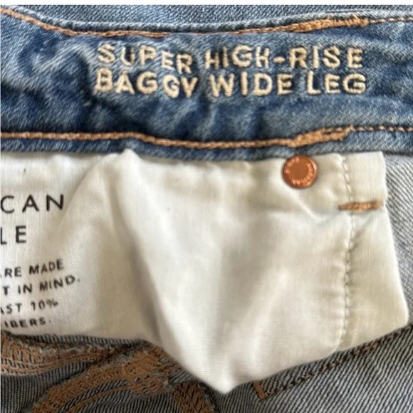 American Eagle Outfitters Super High-Rise Baggy Wide Leg medium blue size 14 reg - Picture 4 of 5